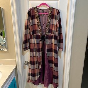 Duster with beautiful embroidery details, never worn, dress up or down.